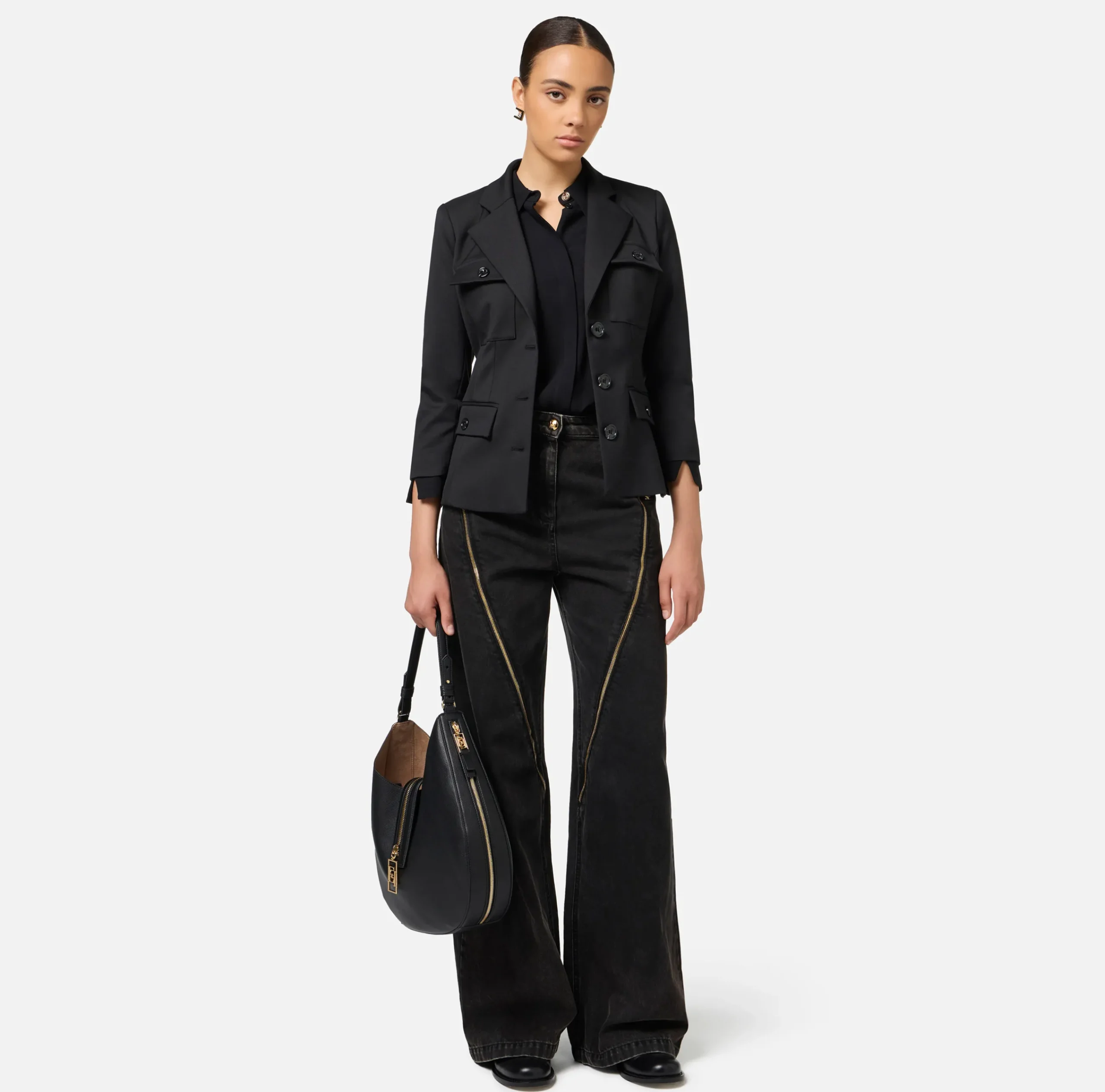 Giacche & Trench|Elisabetta Franchi Giacca monopetto in fresco di lana con tasche Nero