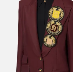 Giacche & Trench|Elisabetta Franchi Giacca monopetto in fresco di lana con patch RougeNoir