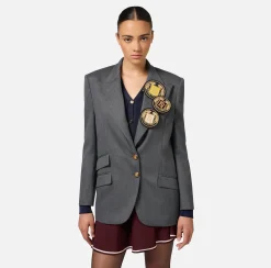 Giacche & Trench|Elisabetta Franchi Giacca monopetto in fresco di lana con patch SteelMelange