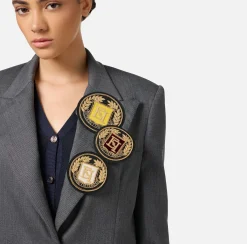 Giacche & Trench|Elisabetta Franchi Giacca monopetto in fresco di lana con patch SteelMelange