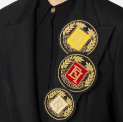 Giacche & Trench|Elisabetta Franchi Giacca monopetto in fresco di lana con patch Nero