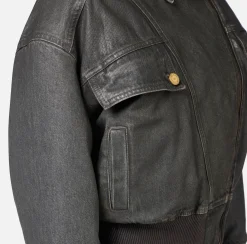 Giacche & Trench|Elisabetta Franchi Giubbotto in denim craquelé lucido Steel