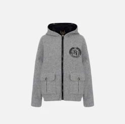 Capispalla|Elisabetta Franchi Giubbotto in panno di lana con cappuccio Grigiomelange