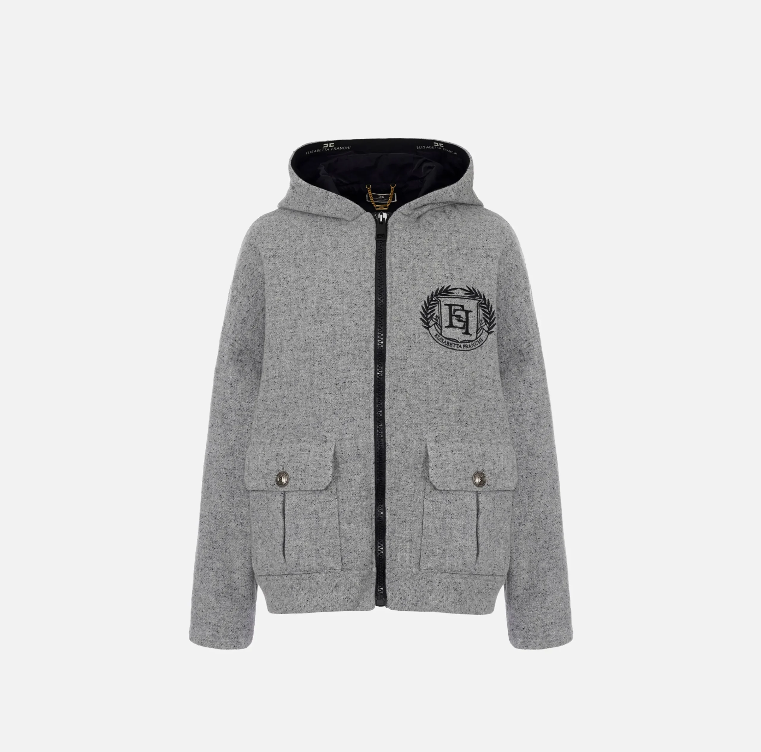 Capispalla|Elisabetta Franchi Giubbotto in panno di lana con cappuccio Grigiomelange