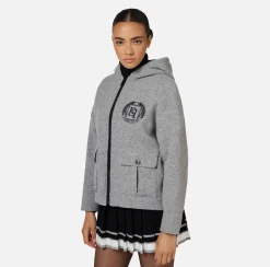 Capispalla|Elisabetta Franchi Giubbotto in panno di lana con cappuccio Grigiomelange