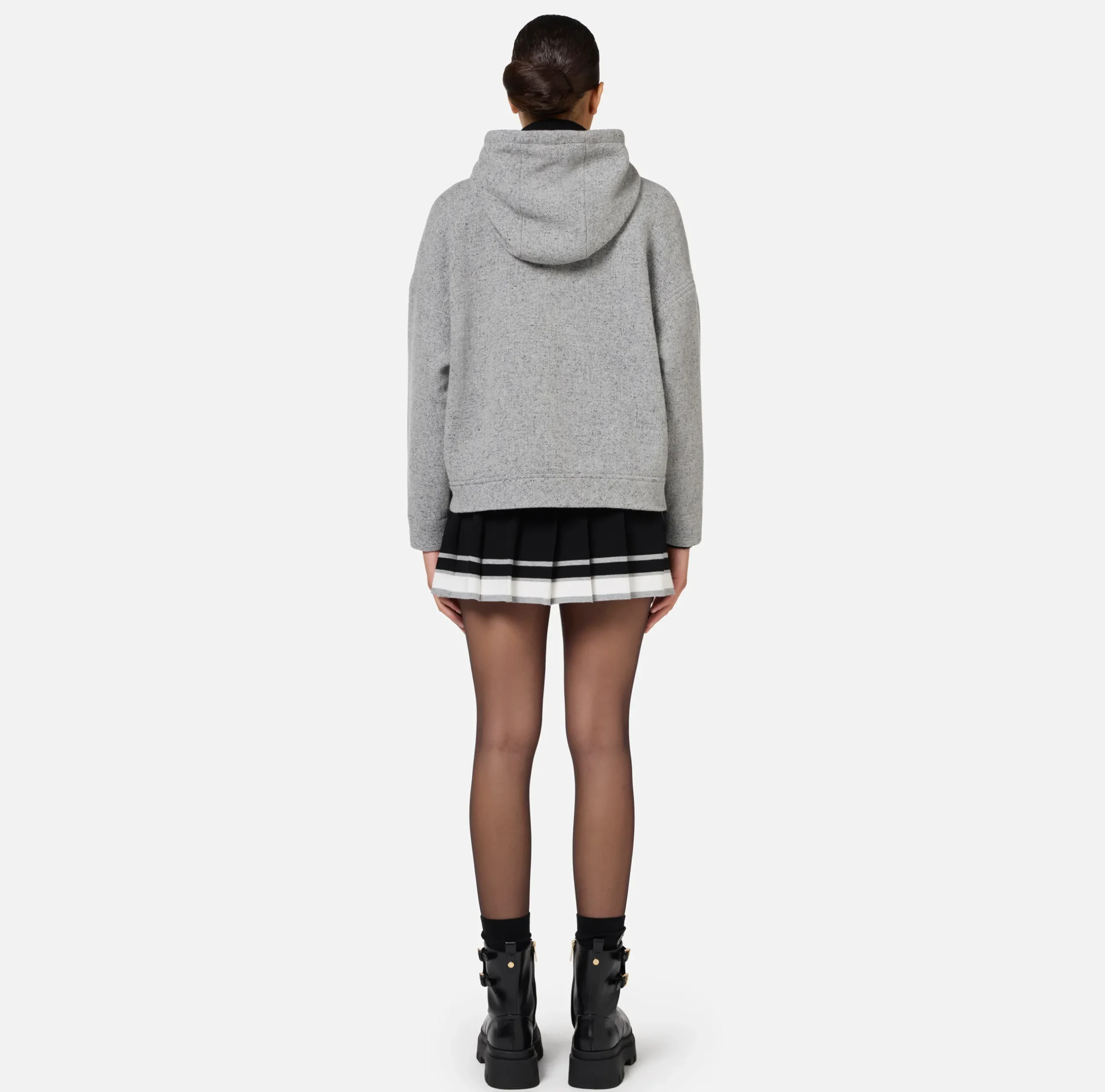 Capispalla|Elisabetta Franchi Giubbotto in panno di lana con cappuccio Grigiomelange