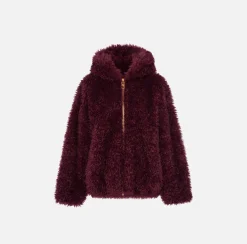 Capispalla|Elisabetta Franchi Giubbotto in tessuto effetto morbido con cappuccio RougeNoir