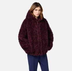 Capispalla|Elisabetta Franchi Giubbotto in tessuto effetto morbido con cappuccio RougeNoir