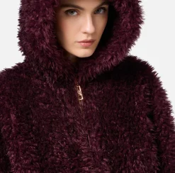 Capispalla|Elisabetta Franchi Giubbotto in tessuto effetto morbido con cappuccio RougeNoir