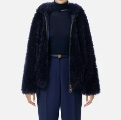 Capispalla|Elisabetta Franchi Giubbotto in tessuto effetto morbido con cappuccio Navy