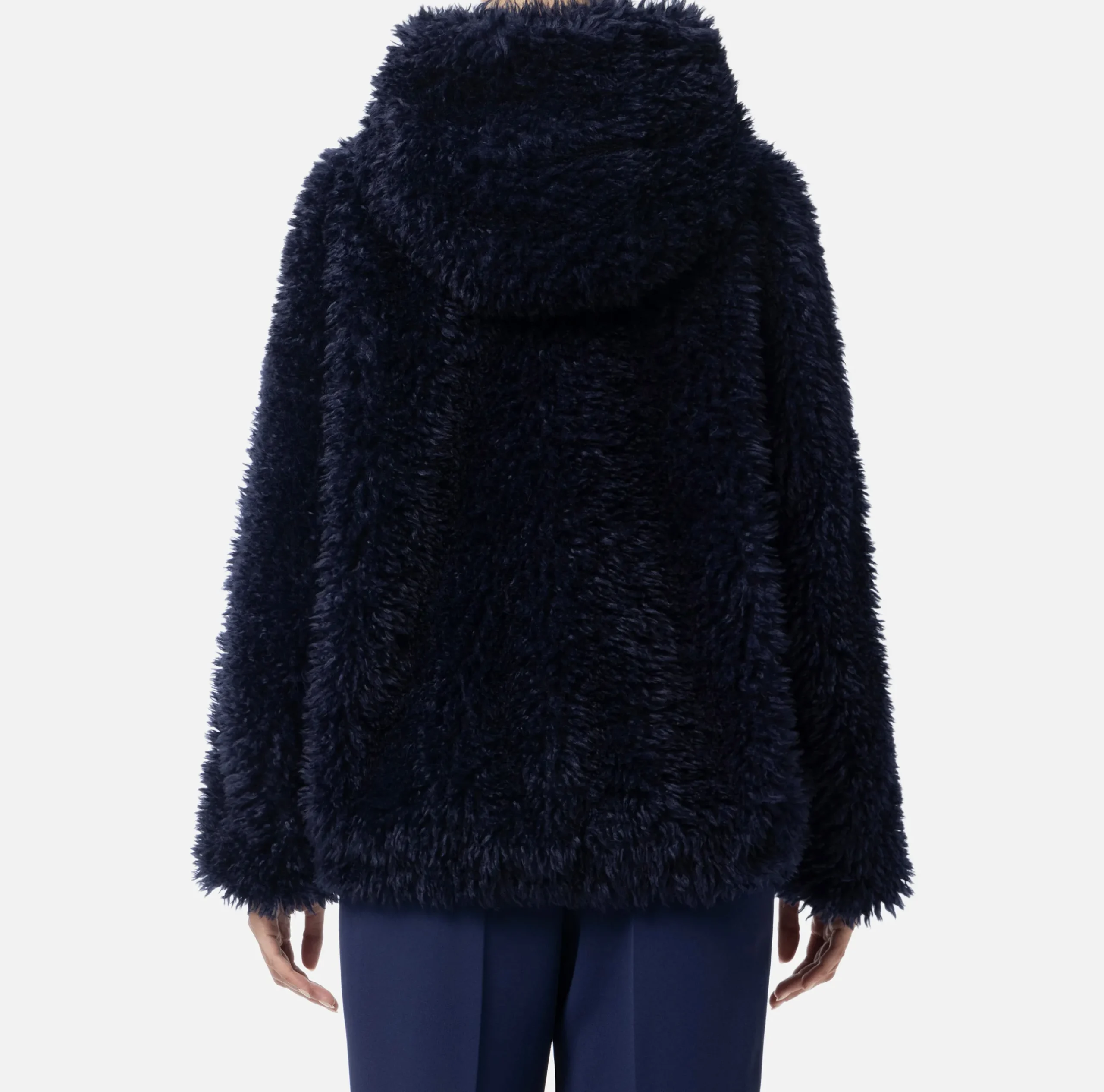 Capispalla|Elisabetta Franchi Giubbotto in tessuto effetto morbido con cappuccio Navy