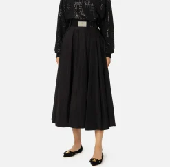 Gonne|Elisabetta Franchi Gonna a ruota in nylon tecnico leggero Nero