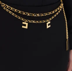 Gonne|Elisabetta Franchi Gonna lunga in crêpe leggero con catena Nero