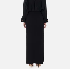 Gonne|Elisabetta Franchi Gonna lunga in crêpe leggero con catena Nero