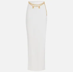 Gonne|Elisabetta Franchi Gonna lunga in crêpe leggero con catena Avorio