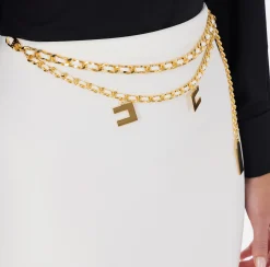 Gonne|Elisabetta Franchi Gonna lunga in crêpe leggero con catena Avorio