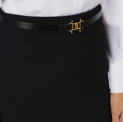 Gonne|Elisabetta Franchi Gonna lunga in crêpe leggero con cintura Nero