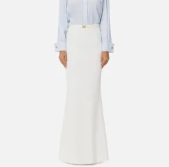 Gonne|Elisabetta Franchi Gonna lunga in crêpe leggero con cintura Avorio