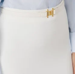 Gonne|Elisabetta Franchi Gonna lunga in crêpe leggero con cintura Avorio
