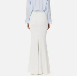 Gonne|Elisabetta Franchi Gonna lunga in crêpe leggero con cintura Avorio