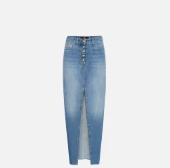 Gonne|Elisabetta Franchi Gonna lunga in denim con spacco Lightdenim