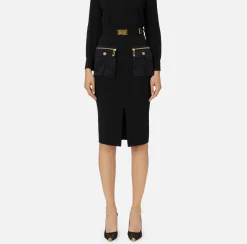 Tailleur|Gonne|Elisabetta Franchi Gonna midi in crêpe con tasche e cintura Nero