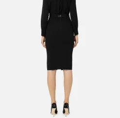 Tailleur|Gonne|Elisabetta Franchi Gonna midi in crêpe con tasche e cintura Nero