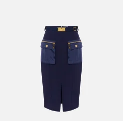 Tailleur|Gonne|Elisabetta Franchi Gonna midi in crêpe con tasche e cintura Navy