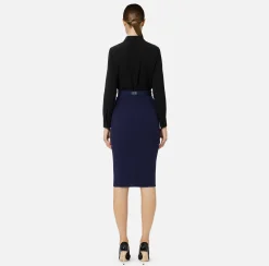 Tailleur|Gonne|Elisabetta Franchi Gonna midi in crêpe con tasche e cintura Navy
