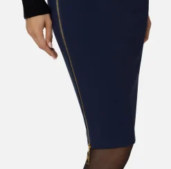 Gonne|Elisabetta Franchi Gonna midi in crêpe con zip Navy