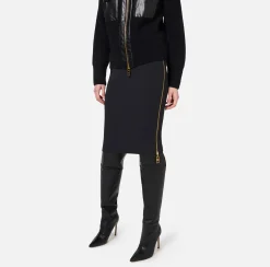 Gonne|Elisabetta Franchi Gonna midi in crêpe con zip Nero