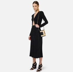 Gonne|Elisabetta Franchi Gonna midi in crêpe jaquard lettering Nero