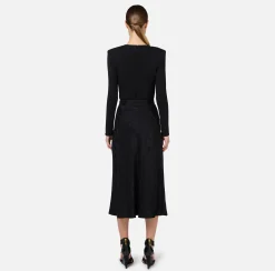 Gonne|Elisabetta Franchi Gonna midi in crêpe jaquard lettering Nero