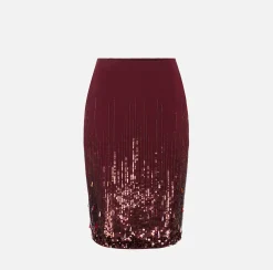 Gonne|Elisabetta Franchi Gonna midi in crêpe ricamato con paillettes RougeNoir