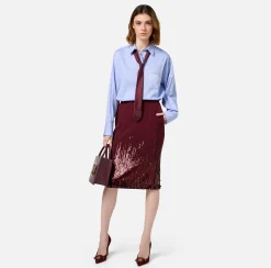 Gonne|Elisabetta Franchi Gonna midi in crêpe ricamato con paillettes RougeNoir