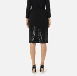 Gonne|Elisabetta Franchi Gonna midi in crêpe ricamato con paillettes Nero