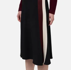 Gonne|Elisabetta Franchi Gonna midi in crêpe satin con bande Nero/RougeNoir/Burro