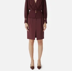 Gonne|Elisabetta Franchi Gonna midi in crêpe stretch con pinces RougeNoir