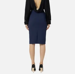 Tailleur|Gonne|Elisabetta Franchi Gonna midi in crêpe stretch con morsetto Navy