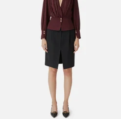 Gonne|Elisabetta Franchi Gonna midi in crêpe stretch con pinces Nero