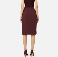 Gonne|Elisabetta Franchi Gonna midi in crêpe stretch con shorts RougeNoir