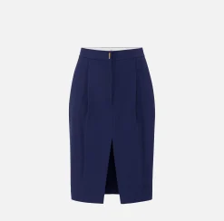 Gonne|Elisabetta Franchi Gonna midi in crêpe stretch con pinces Navy