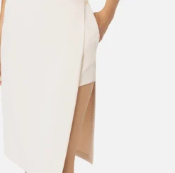 Gonne|Elisabetta Franchi Gonna midi in crêpe stretch con shorts Burro
