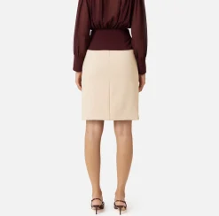 Gonne|Elisabetta Franchi Gonna midi in crêpe stretch con pinces Crema