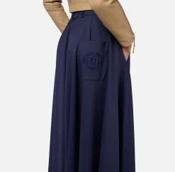 Gonne|Elisabetta Franchi Gonna midi in fresco lana con ricamo stemma Navy