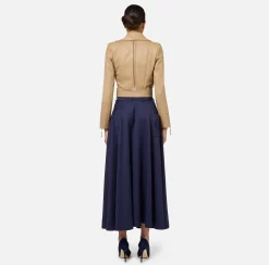 Gonne|Elisabetta Franchi Gonna midi in fresco lana con ricamo stemma Navy