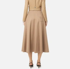 Gonne|Elisabetta Franchi Gonna midi in fresco lana con ricamo stemma Camel