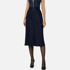 Gonne|Elisabetta Franchi Gonna midi in satin con bande in raso Navy