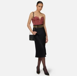 Gonne|Elisabetta Franchi Gonna midi in satin con bande in raso Nero