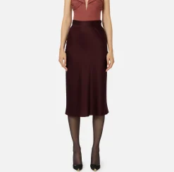 Gonne|Elisabetta Franchi Gonna midi in satin con bande in raso RougeNoir